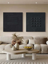 3D Black Textured Abstract Canvas Art Set of 2 Wabi Sabi Wall Art Black Minimalist Painting for Sale