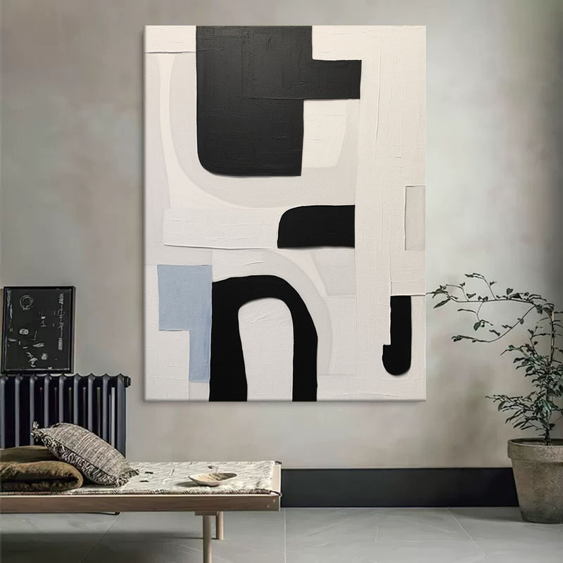 Black and White Minimalism Wall Art Black and White Texture Painting Wabi-sabi Abstract Art Canvas