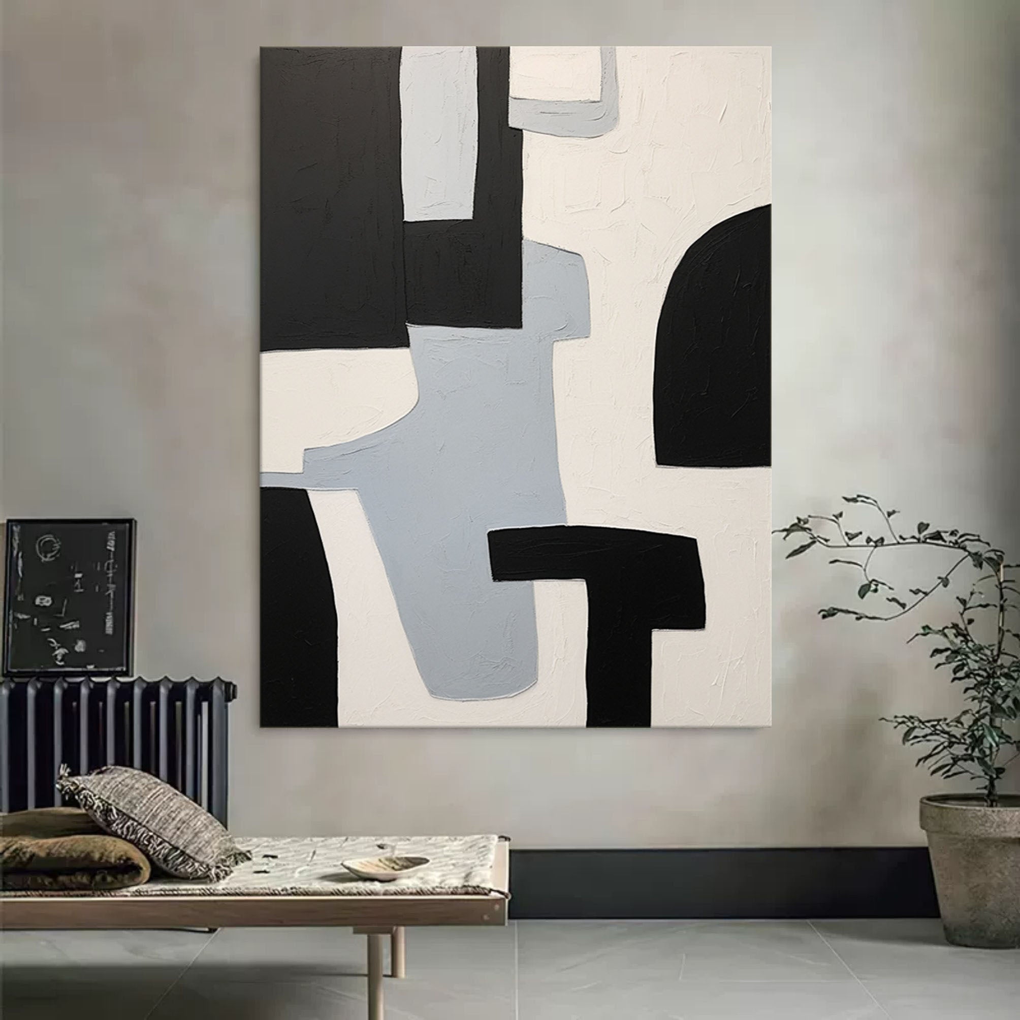 Large Black and White Minimalist Wall Art Black and White Texture Abstract Art Modern Oil Painting