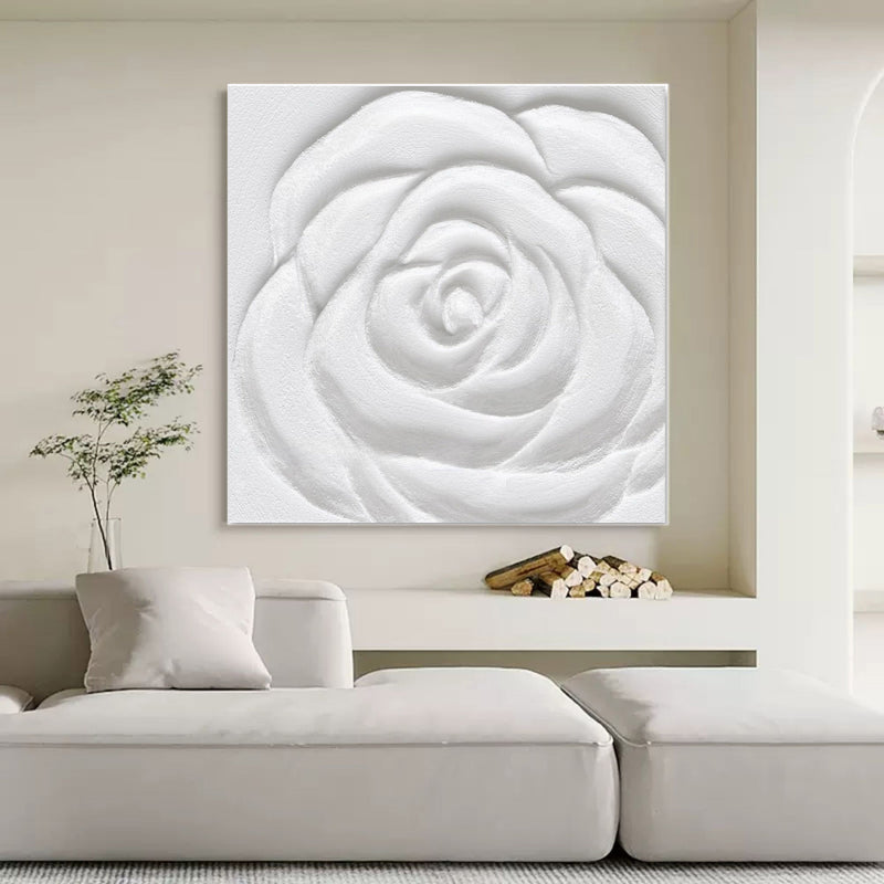 White Flower Plaster Art Plaster Art On Canvas For Sale Thick Acrylic Painting Textured Wall Art