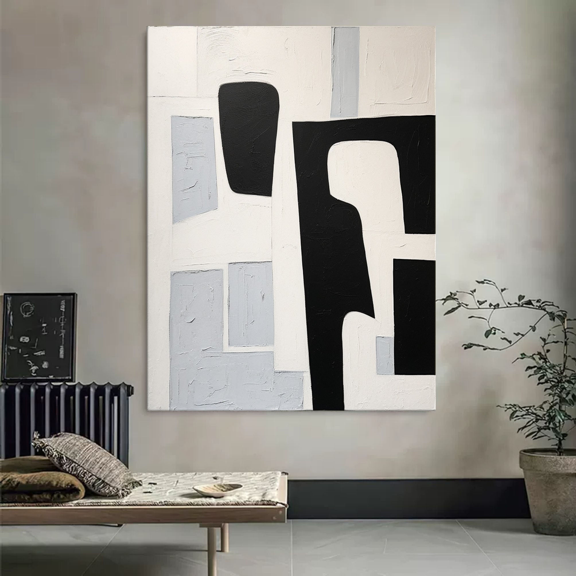 Large Black and White Minimalism Abstract Art Black and White Texture Painting Wabi-Sabi Wall Art