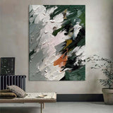 Green and White Abstract Canvas Painting for sale Green and White Textured Abstract Art on Canvas