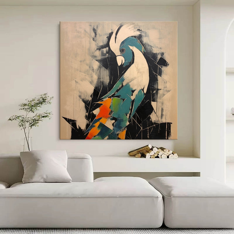 Abstract Parrot Wall Painting Hand Painted Parrot Oil Painting Interesting Parrot Canva Cute Pop Art