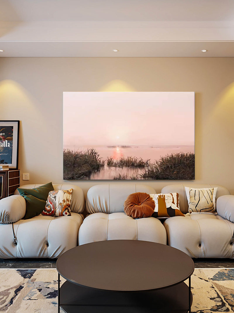 Large Luxurious black and gold landscape wall art Beautiful sunset landscape texture oil painting by the river