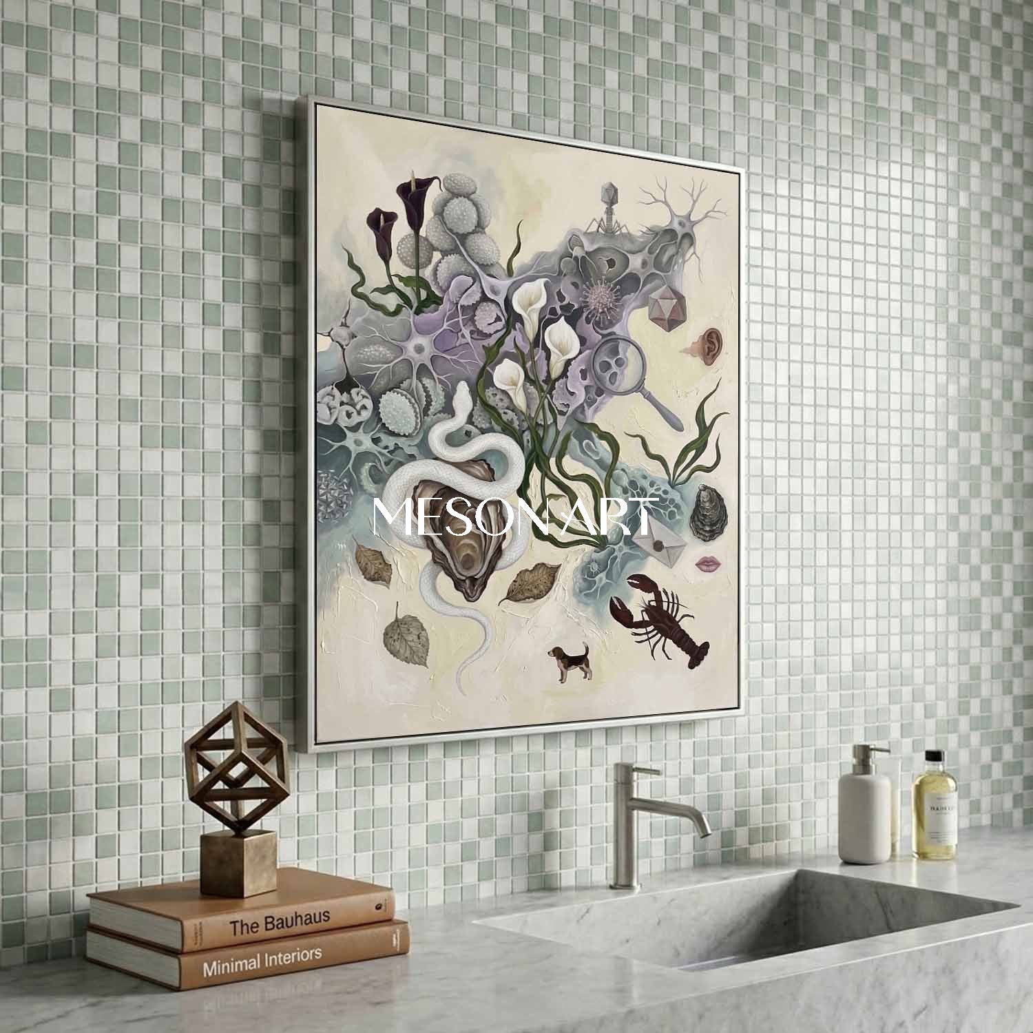 Beige Surreal Biological Hand-Painted Framed Canvas Large Art Entryway
