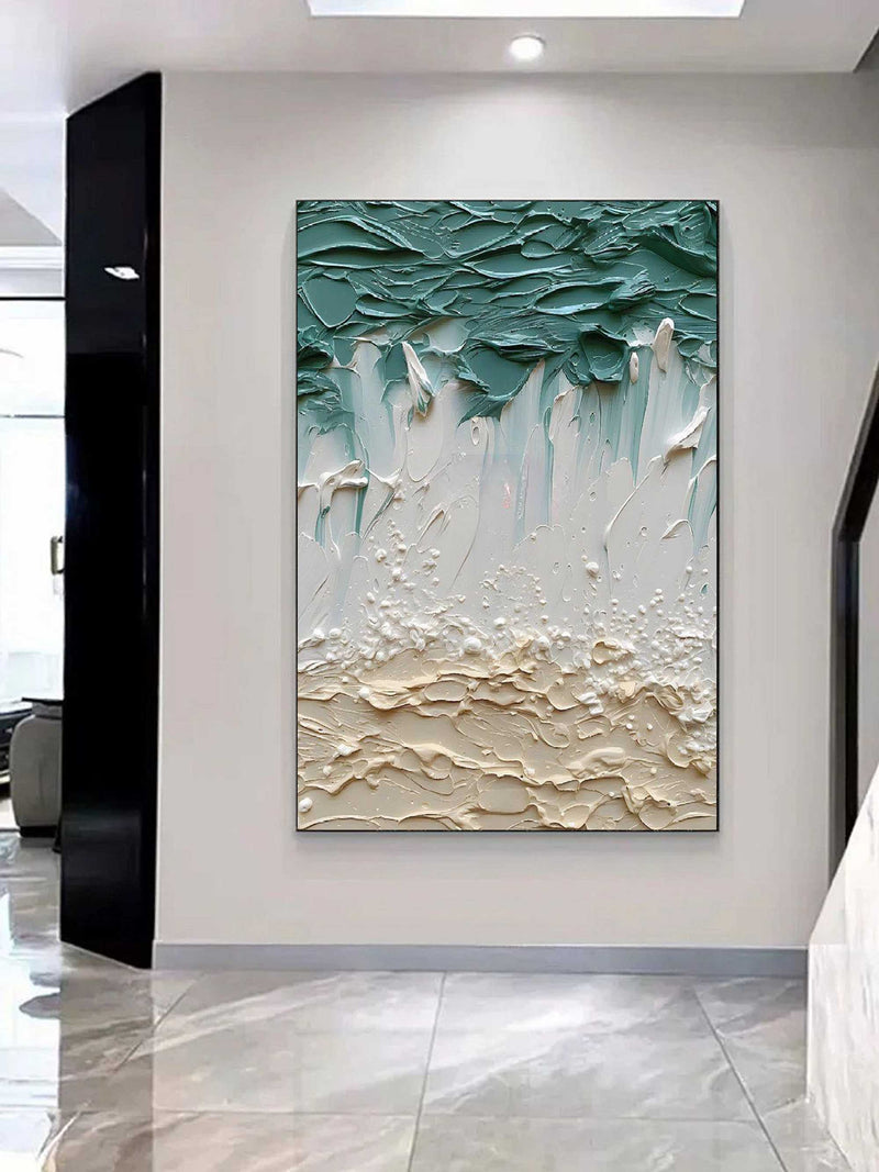 3D Green and White Canvas Art Thick Green and White Textured Abstract Painting Textured Wall Art