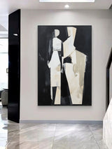 Black And Beige Abstract People Painting Abstract People Art Figure Abstract Painting Black and Beige Minimal Wall Art Modern Minimalist Art