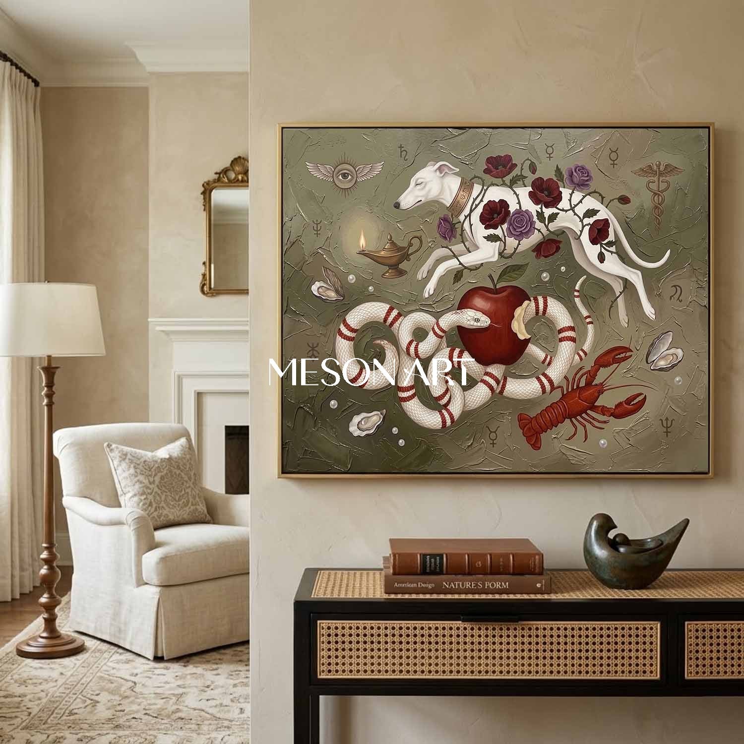Large Handmade Symbolist Canvas Surrealist Wall Art Luxury Villa