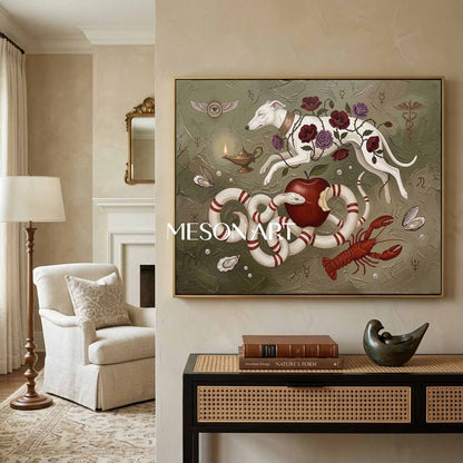 Large Handmade Symbolist Canvas Surrealist Wall Art Luxury Villa Decor
