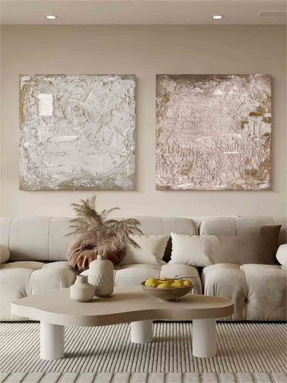 Set of 2 Gray and Brown Textured Abstract Canvas Art Wabi Sabi Art 3D Minimalist Wall Painting