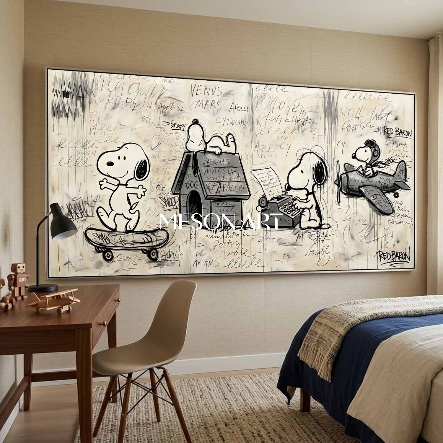Original Snoopy Graffiti Painting Hand Painted Urban Pop Art Bedroom