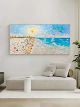 Sunshine Beach Ocean Waves Palette Knife Painting Texture Canvas Art Summer Beach Scenery Wall Art