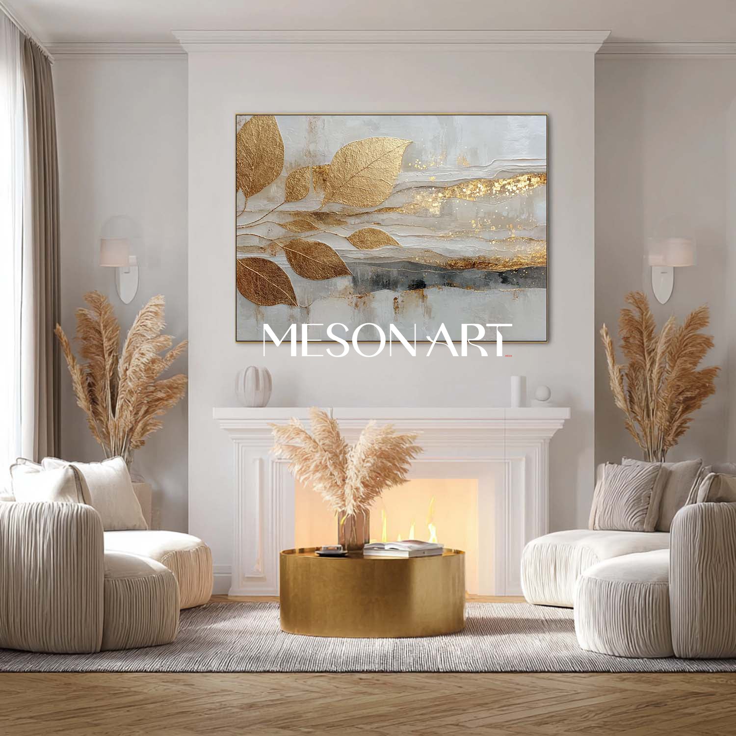 Gold Leaf Abstract Wall Art Modern Luxury Canvas Painting for Living Room Decor
