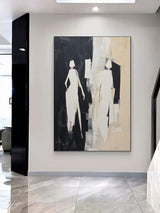 Black and Beige Minimalist Art People Texture Abstract Art Black and Beige Abstract Canvas Painting Contemporary Minimalist Wall Art Decor