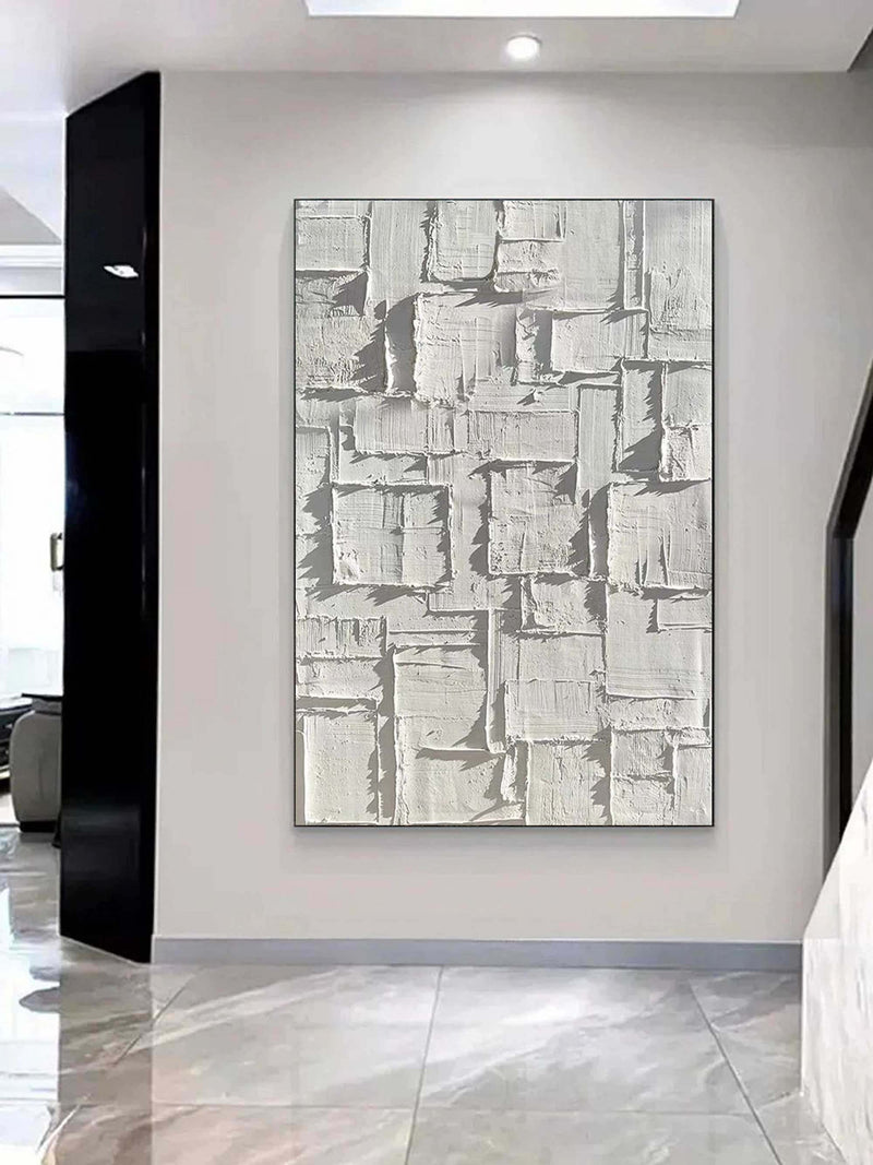 3D Large White Texture Acrylic Abstract Painting Plaster Abstract Art Plaster Abstract Art On Canvas