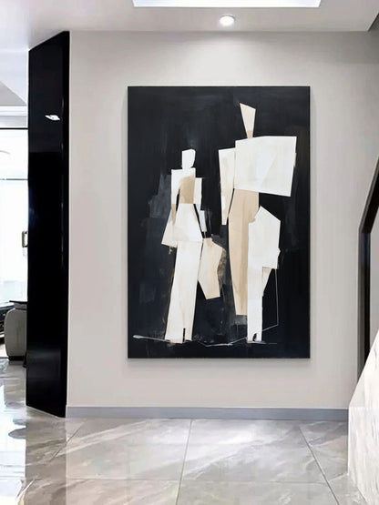 Black and Beige Minimalist Wall Art Black and Beige Abstract Oil Painting Black and Beige People Abstract Art Abstract People Wall Decor