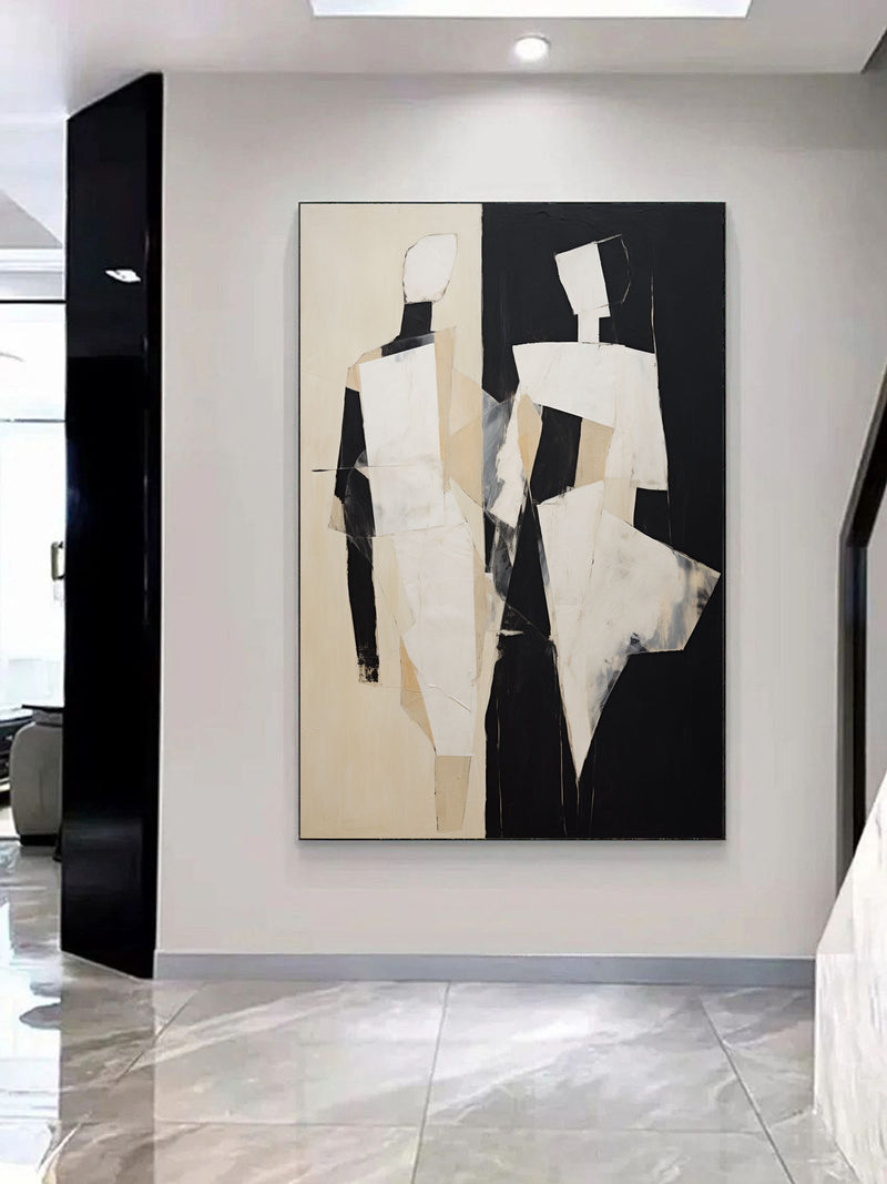 Black and Beige Abstract Art Black and Beige Minimalistic Wall Art Abstract Figure Canvas Art Abstract People Oil Painting Modern Wall Art