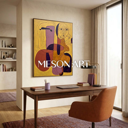 Contemporary Abstract Painting With Gold And Purple Hues For Modern Home Decor