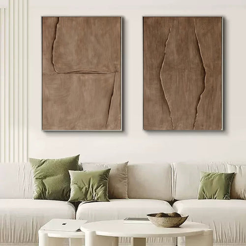 Brown Canvas Art On Canvas Set Of 2 Wabi Sabi Wall Art 3D Brown ...