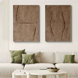 Brown Canvas Art On Canvas Set Of 2 Wabi Sabi Wall Art 3D Brown Textured Painting Brown Minimal Art