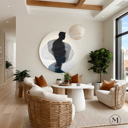 Minimalist Abstract Portrait Wall Art Contemporary Art Textured Round Canvas Silhouette Painting