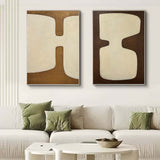 Beige and Brown Minimalist Abstract Art Set of 2 Wabi-Sabi Interior design Textured Wall Art 