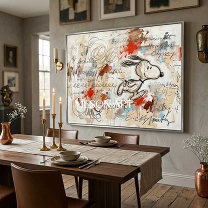 Original Pop Art Oil Painting Achilles Snoopy Framed Canvas Bedroom