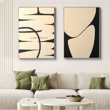 Beige And Black Canvas Painting Set Of 2 Minimal Art on Canvas For Sale Wabi Sabi Wall Art Decor