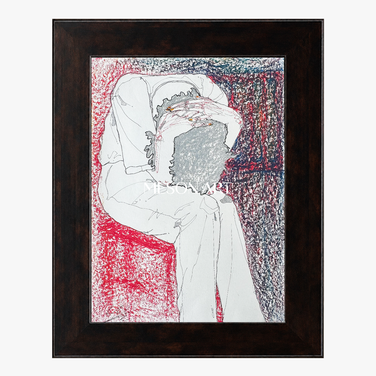 Red And White Symbolic Figurative Abstract Painting Original Artwork By Artist For Living Room Wall Decor Rectangular By Mesonart