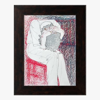 Red And White Symbolic Figurative Abstract Painting Original Artwork By Artist For Living Room Wall Decor Rectangular By Mesonart