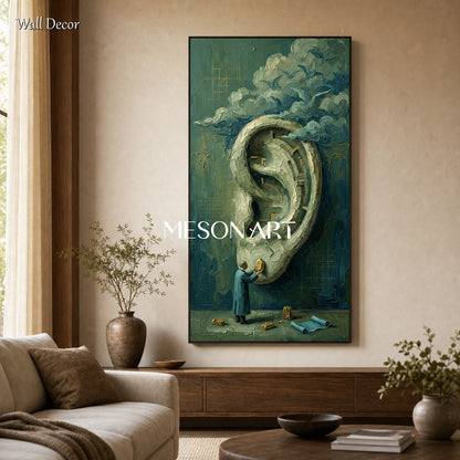 Surrealist Ear Painting With Textured Relief For Sophisticated Home Office Decor