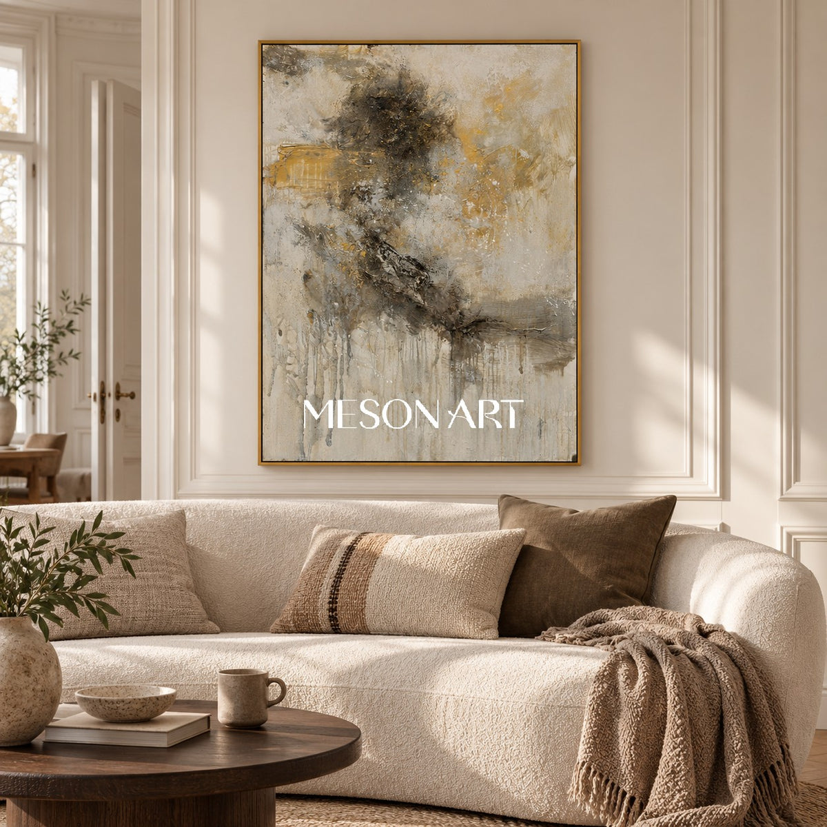 Black And Beige Abstract Painting Original Artist Large Textured Canvas Wall Art For Living Room Rectangular By Mesonart