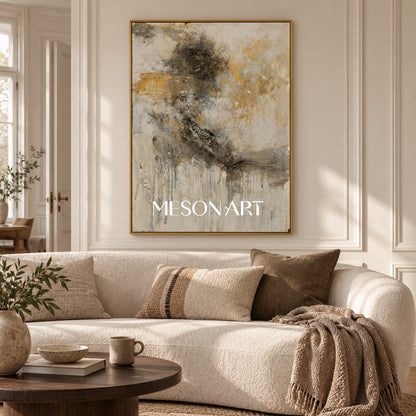 Black And Beige Abstract Painting Original Artist Large Textured Canvas Wall Art For Living Room Rectangular By Mesonart
