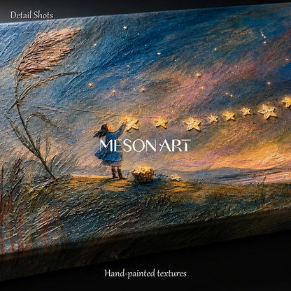 Blue And Gold Stars Whimsical Girl Fantasy Art Panoramic Wall Decor For Bedroom By Mesonart