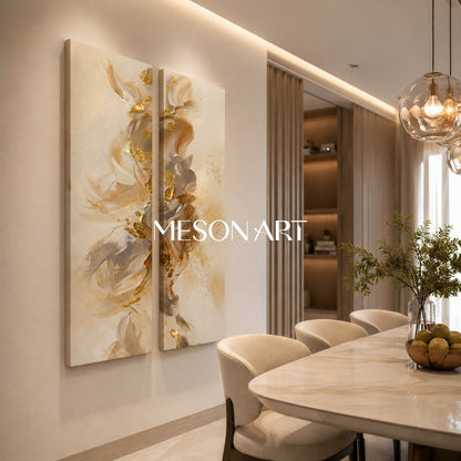 Large Gold Leaf Abstract Painting On Canvas For Modern Living Room Wall Decor