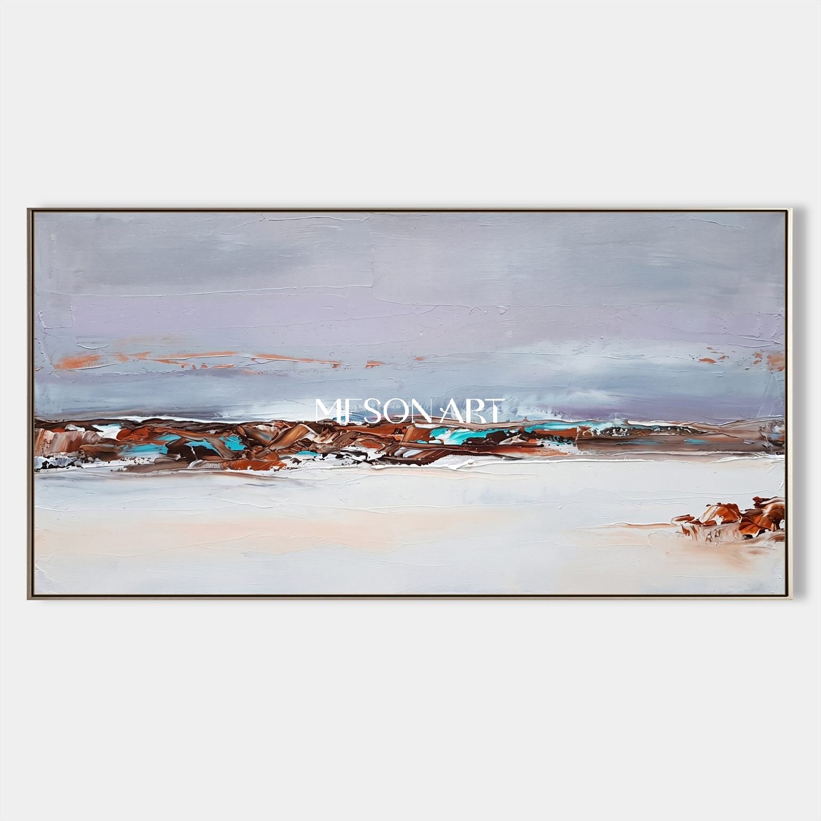 Gray And Brown Abstract Landscape Panoramic Painting Original Artist Hand Painted By Mesonart