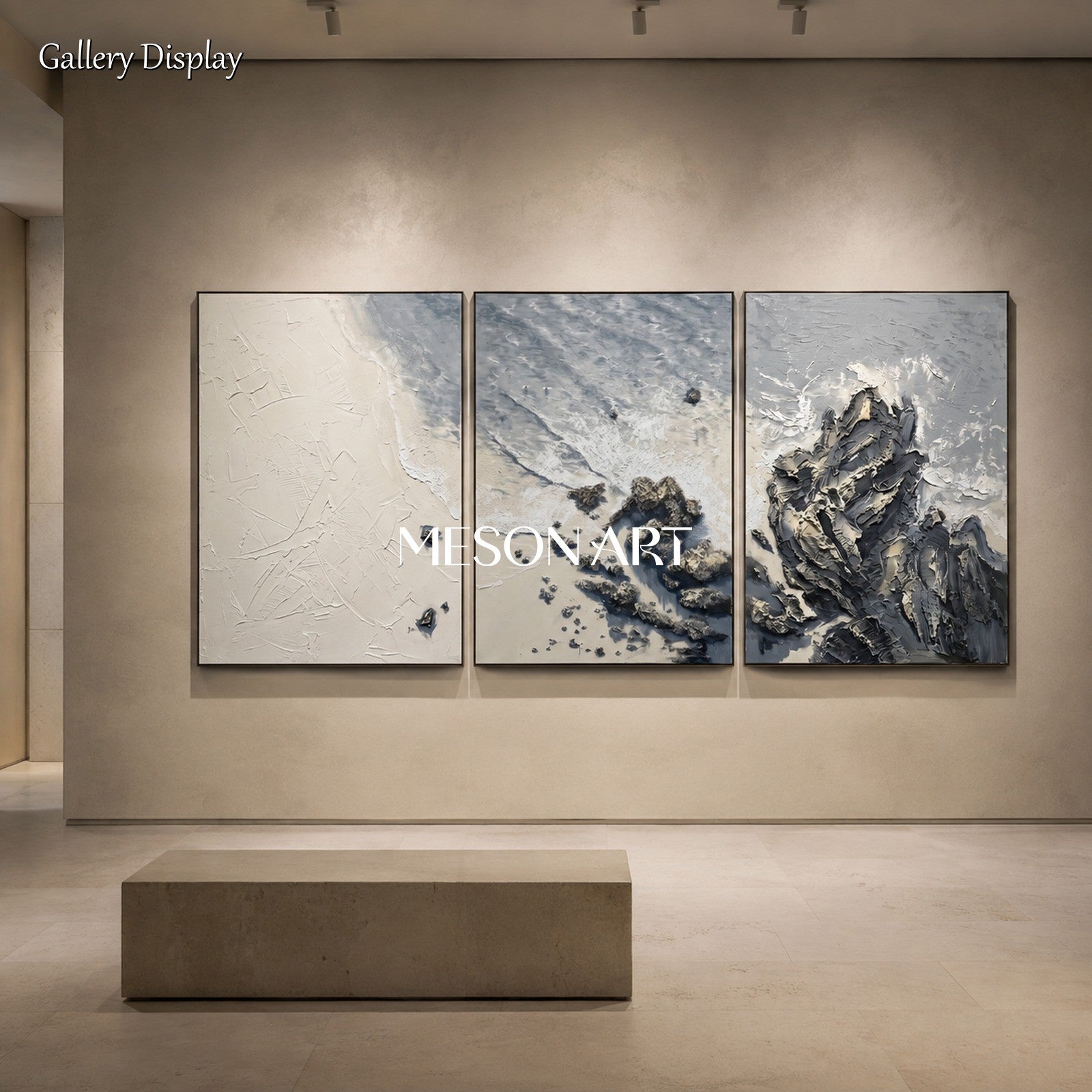 Beige And Gray Abstract Landscape Painting Rectangular Wall Art Original Artist By Mesonart