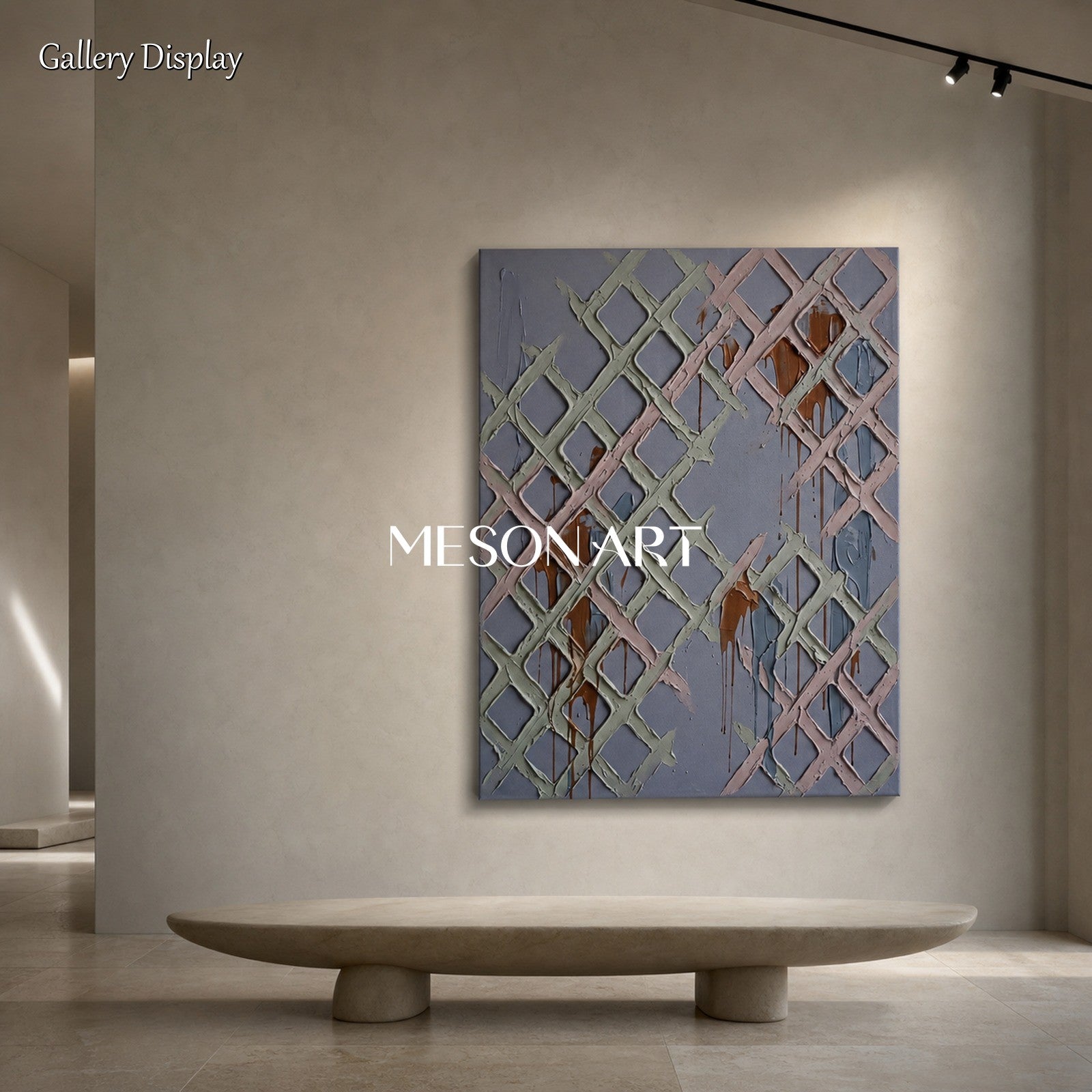 Abstract Geometric Wall Art With Textured Relief For Modern Living Room Decor