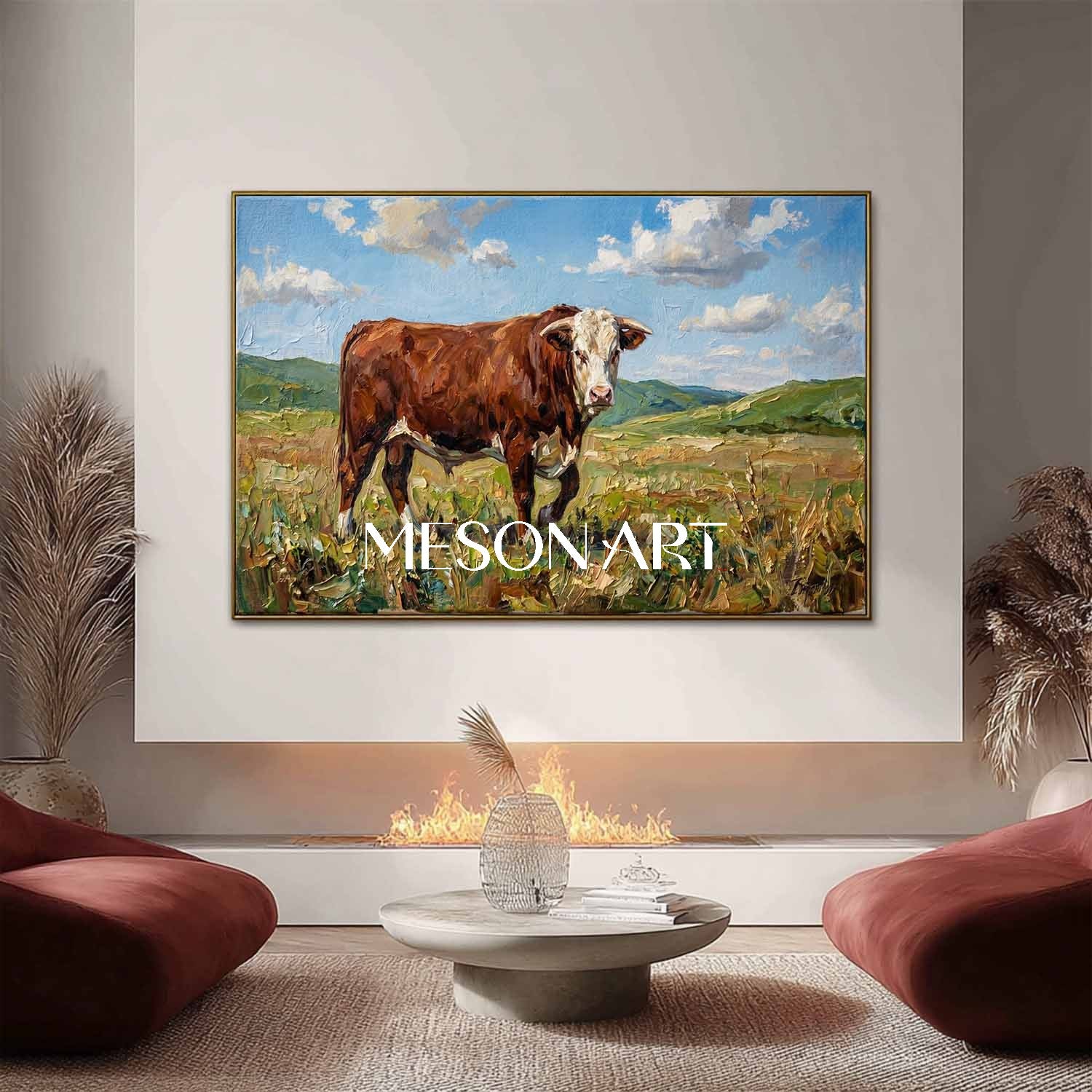 Thick Impasto Cow Landscape Oil Painting With Palette Knife Technique