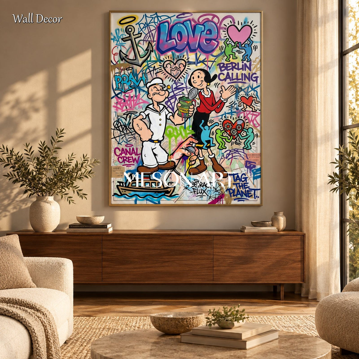 Blue And Red Graffiti Painting Rectangular Wall Art For Living Room Original Artist By Mesonart