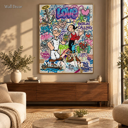 Blue And Red Graffiti Painting Rectangular Wall Art For Living Room Original Artist By Mesonart
