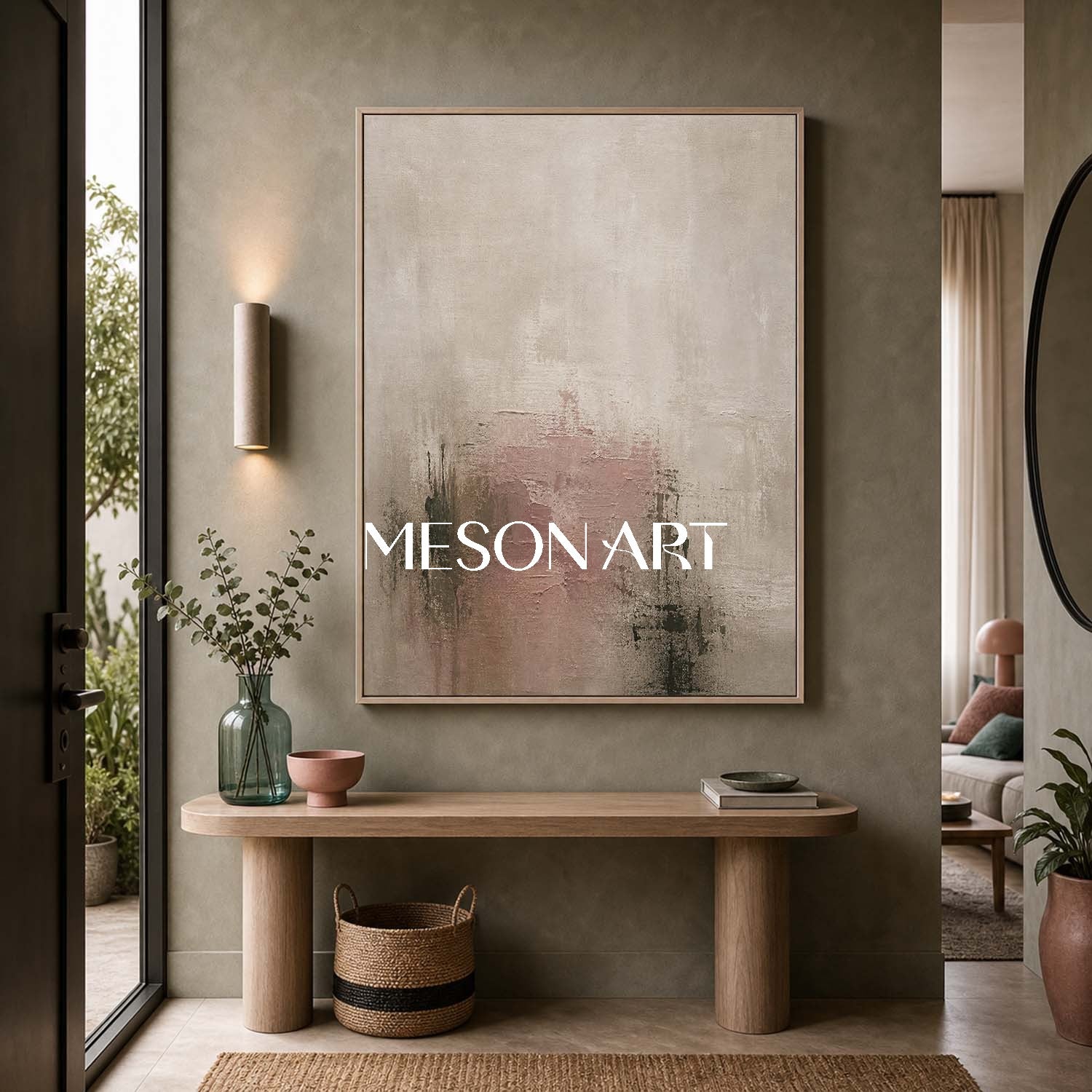 Minimalist Abstract Painting In Earth Tones With Soft Texture For Modern Home Decor