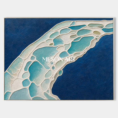 Azure Lagoon Flow Abstract Ocean Art With Textured Impasto For Coastal Living Room Decor