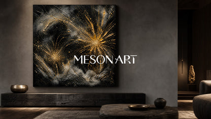 Luxury Black And Gold Abstract Art With Textured Relief For Modern Living Room Decor