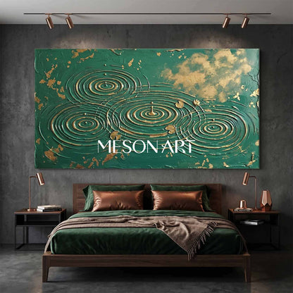 Emerald Green Gold Leaf Abstract Wall Art For Modern Living Room Decor With Textured Relief Finish