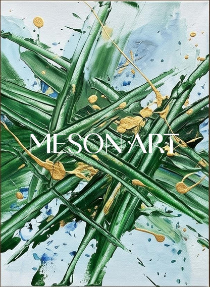 Green And Blue Abstract Jackson Pollock Inspired Painting Rectangular Wall Art For Living Room By Mesonart