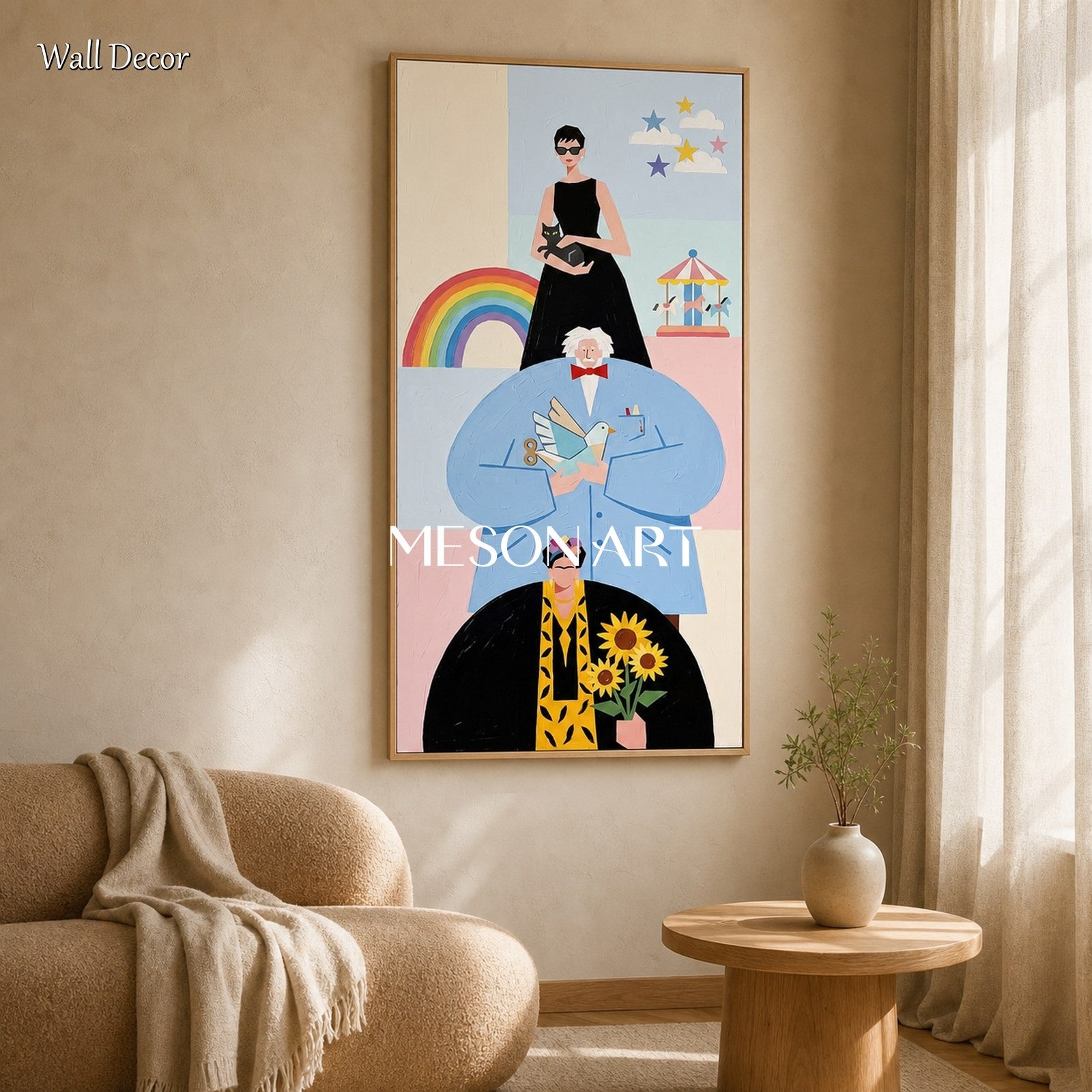 Minimalist Pop Art Painting With Iconic Figures For Modern Living Room Decor