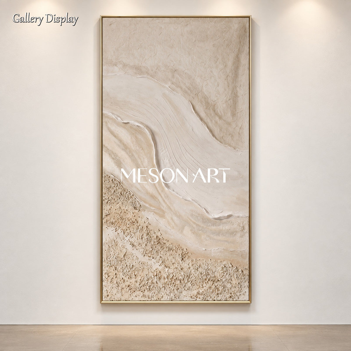 Beige And White Natural Beach Texture Painting Panoramic Wall Art For Living Room By Mesonart