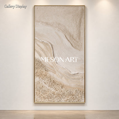 Beige And White Natural Beach Texture Painting Panoramic Wall Art For Living Room By Mesonart