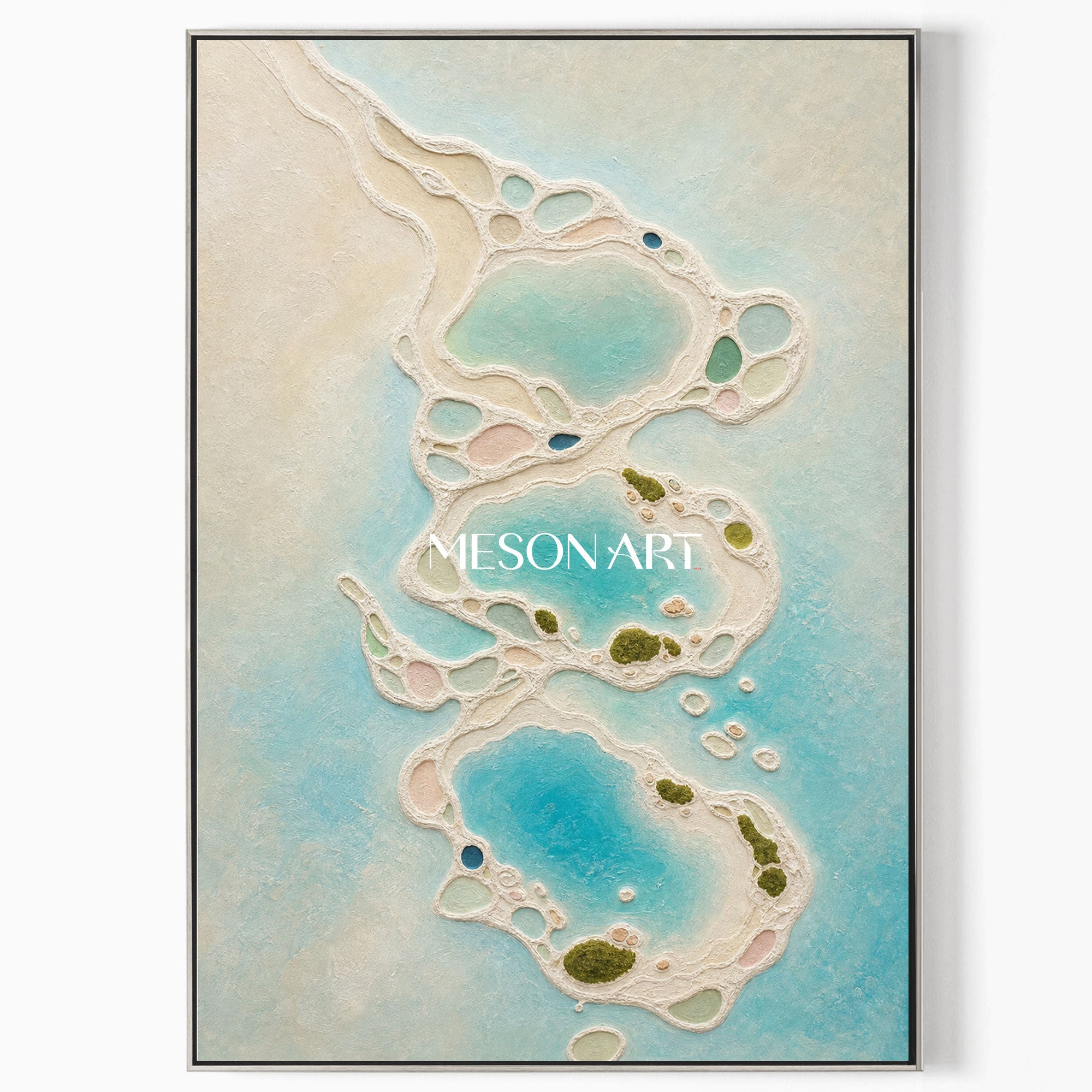 Turquoise Lagoon Abstract Art With Textured Relief For Coastal Living Room Decor